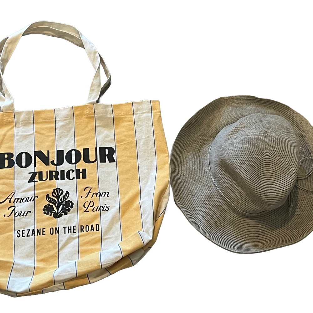 Gray Women's Summer Sun Hat w Tote Bag